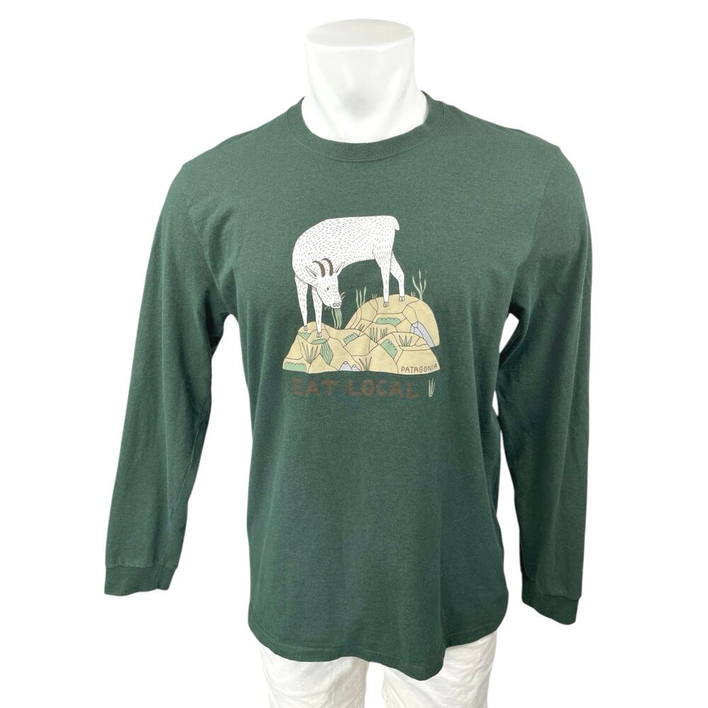 Patagonia Eat Local Goat Responsibili Men's Green Long Sleeve Tee Shirt Top M